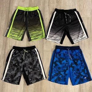 XL 14-16 Russell Boys Printed athletic Performance Shorts bundle of 4 red blue